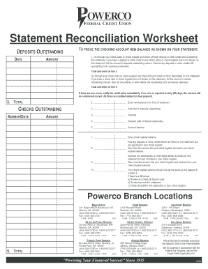 Checking account reconciliation practice 1 - Statement breconciliation worksheetb 0316 - powercoorg