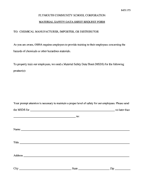 Material Safety Data Sheet Request Form
