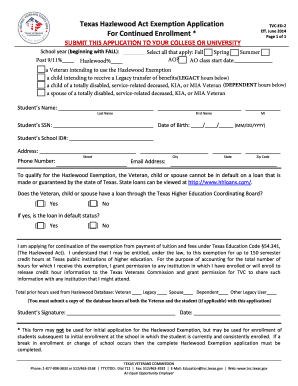 Texas Hazlewood Act Exemption Application