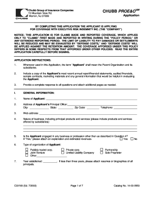 Executive Risk Indemnity Application