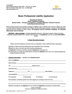 Music Professional Liability Application
