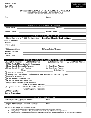 Interstate Compact Child Placement Status Report