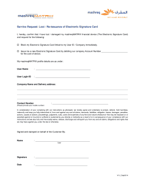 Service Request for Lost Electronic Signature Card