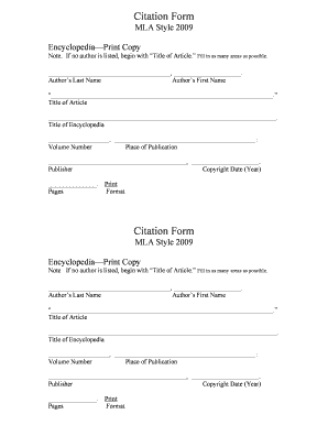 MLA Style 2009 Citation Form
