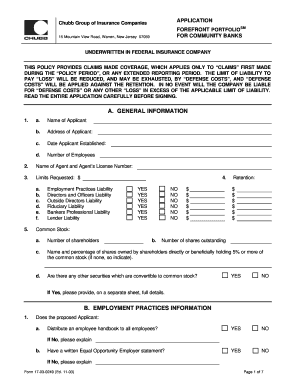 Chubb Group Insurance Application for Community Banks