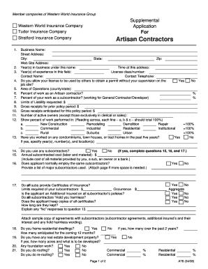 Western World Insurance Group Artisan Contractor Application