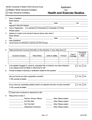 Health and Exercise Studio Insurance Application