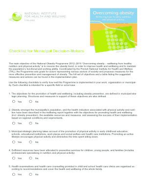 National Obesity Programme Checklist
