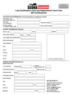 Lost Certification Card Replacement Form