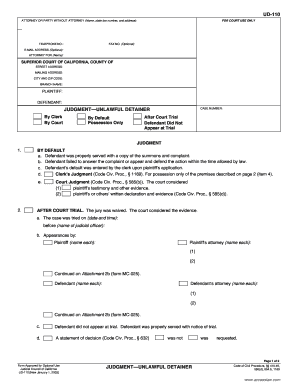 Judgment Unlawful Detainer Form UD-110