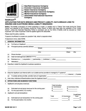 Data Breach and Privacy Liability Insurance Application