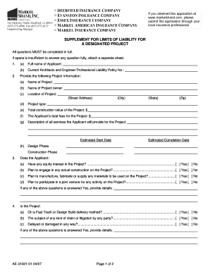 Architects and Engineers Liability Supplement Form