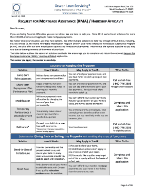 Request for Mortgage Assistance (RMA) / Hardship Affidavit