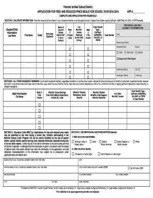 Fremont Unified School District Free and Reduced-Price Meals Application