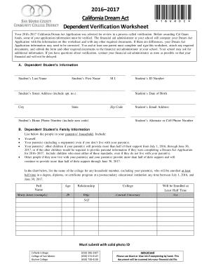California Dream Act Dependent Verification Worksheet