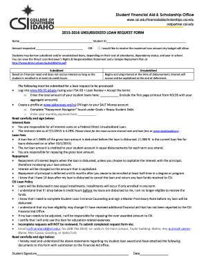 2015-2016 Unsubsidized Loan Request Form