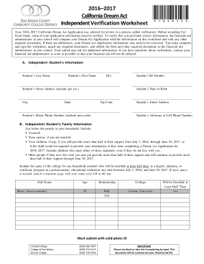 California Dream Act Verification Worksheet