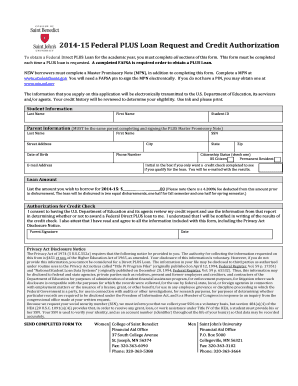 Federal PLUS Loan Request and Credit Authorization