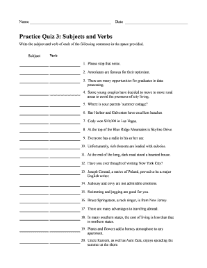 Practice Quiz 3: Subjects and Verbs