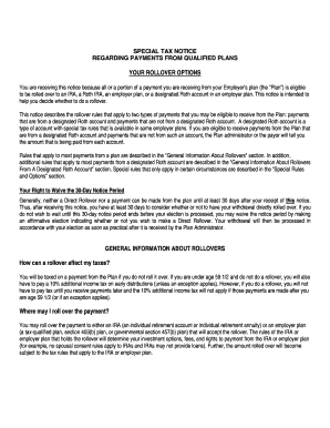 Special Tax Notice Regarding Rollover Options