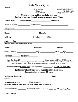 Auto Network Purchase Order Form