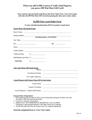 Trail's End Popcorn Prize Claim Form
