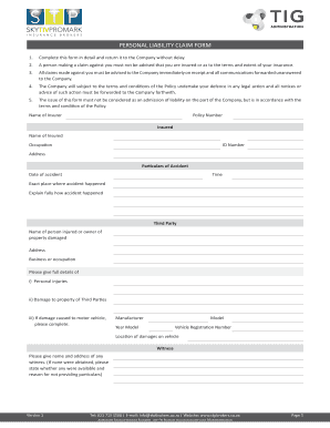 Personal Liability Claim Form