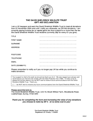 David Sheldrick Wildlife Trust Gift Aid Declaration