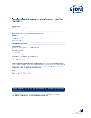 Form for Relocating .nl-Domain Names