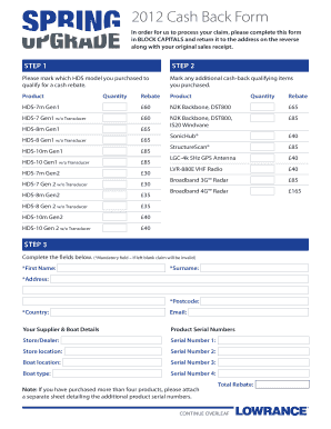 2012 Lowrance Cash Back Form