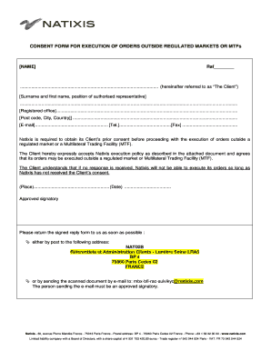 Consent Form for Execution of Orders Outside Regulated Markets