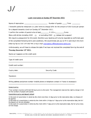 Restaurant Lunch Reservation Form