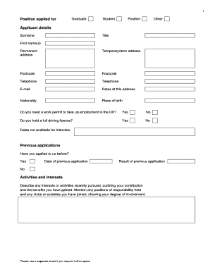 Graduate Student Position Application Form