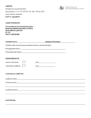 Streptococcus pneumoniae Antibody Test Form