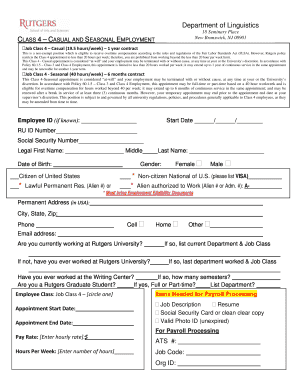 Rutgers University Class 4 Employment Contract