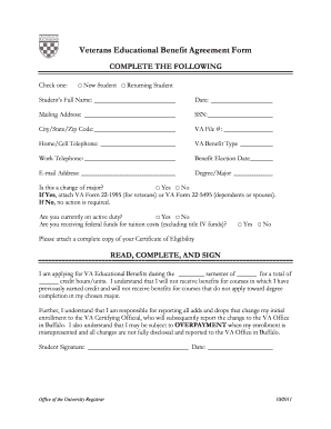 Veterans Educational Benefit Agreement Form