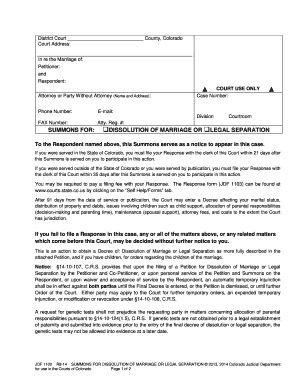 Summons for Dissolution of Marriage or Legal Separation