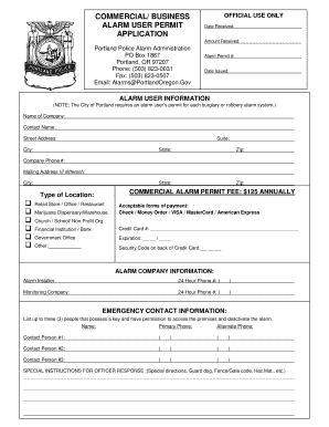 Portland Commercial Alarm User Permit Application