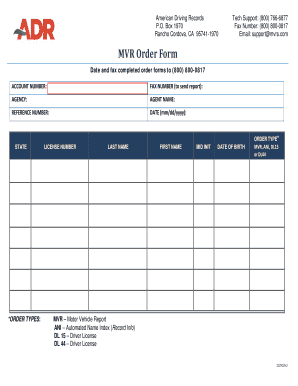 MVR Order Form