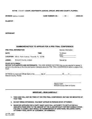 Florida Pre-Trial Conference Summons