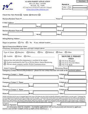 Alarm Permit Application