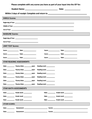 Student Assessment Score Tracking Form
