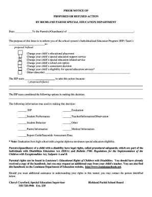 Prior Notice of Proposed or Refused Action