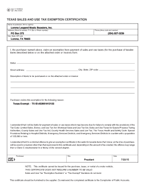Texas Sales and Use Tax Exemption Certification