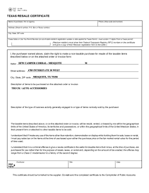 Texas Resale Certificate