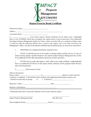 Request Form for Resale Certificate