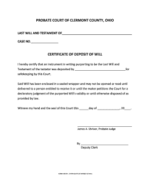 Certificate of Deposit of Will