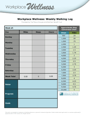Workplace Wellness Weekly Walking Log