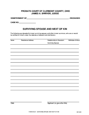 Surviving Spouse and Next of Kin Form
