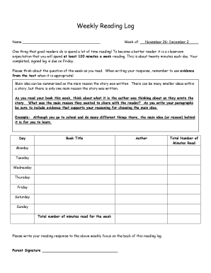 Weekly Reading Log - Mr Perlas 4th Grade -